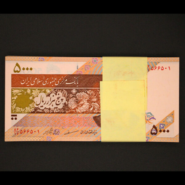 بسته یک تا صد اسکناس پنج هزار ریال مظاهری - شیبانی با شماره تکرار - Image 1