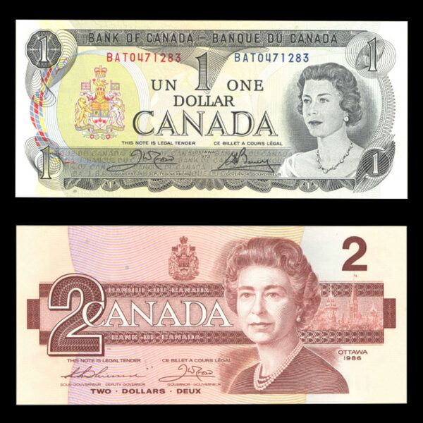 جفت اسکناس‌های 1 و 2 دلاری کانادا - Image 1