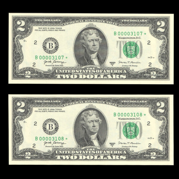 جفت اسکناس جایگزین 2 دلاری - شماره زیبا و خاص - Image 1